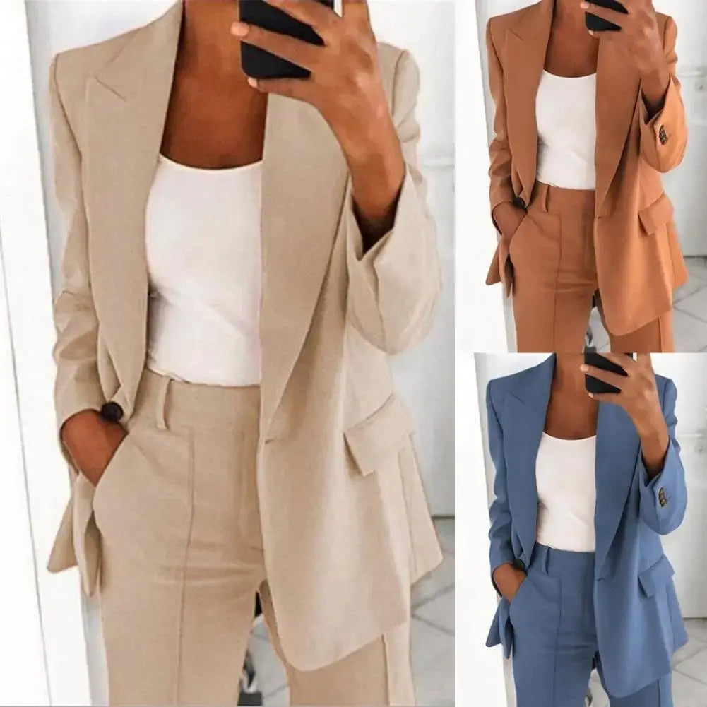 Casual Lapel Neck Single Button Long Sleeve Blazer