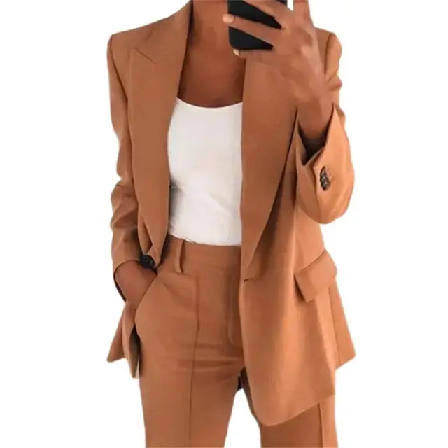 Casual Lapel Neck Single Button Long Sleeve Blazer