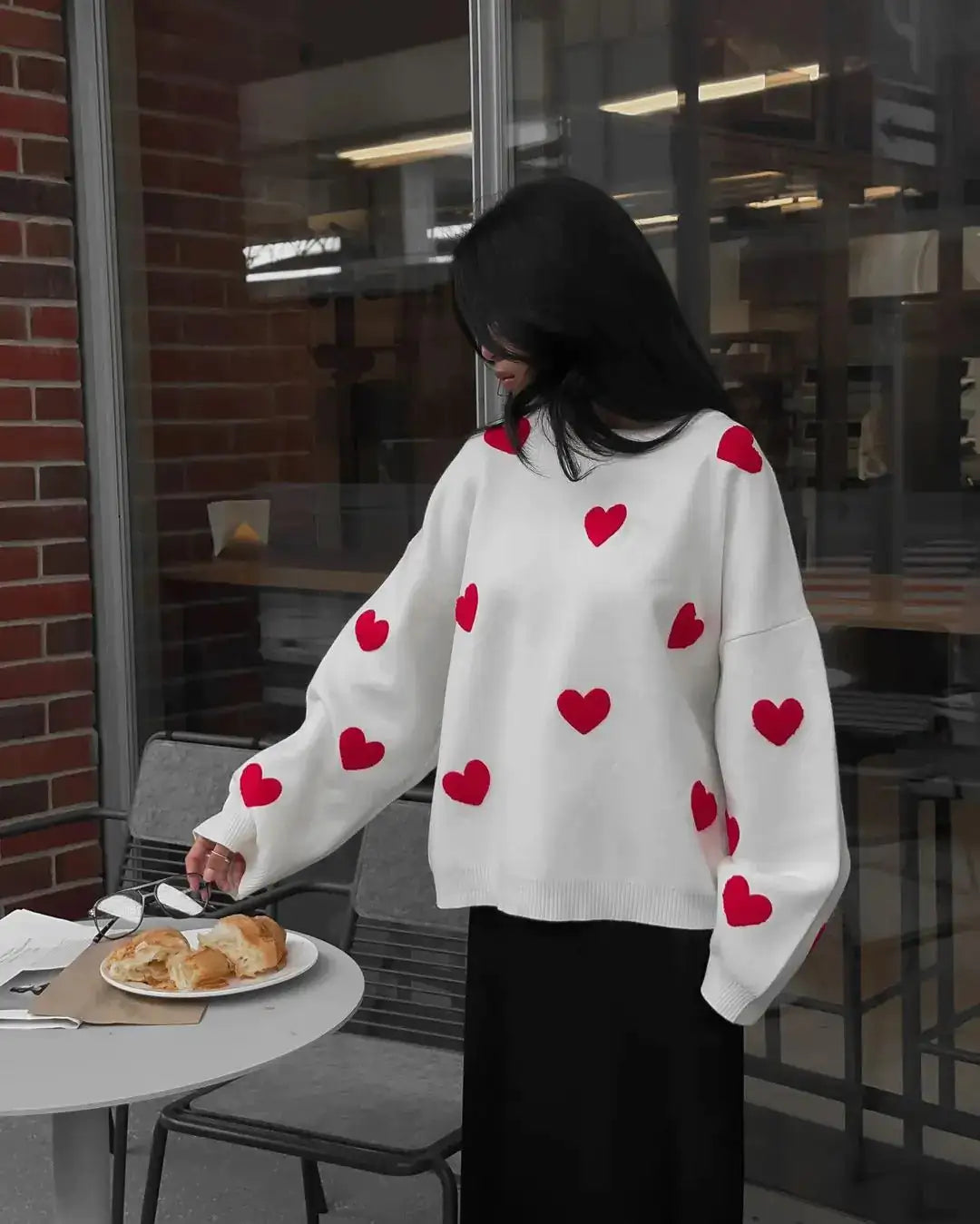 Embroidered Red Heart Sweater