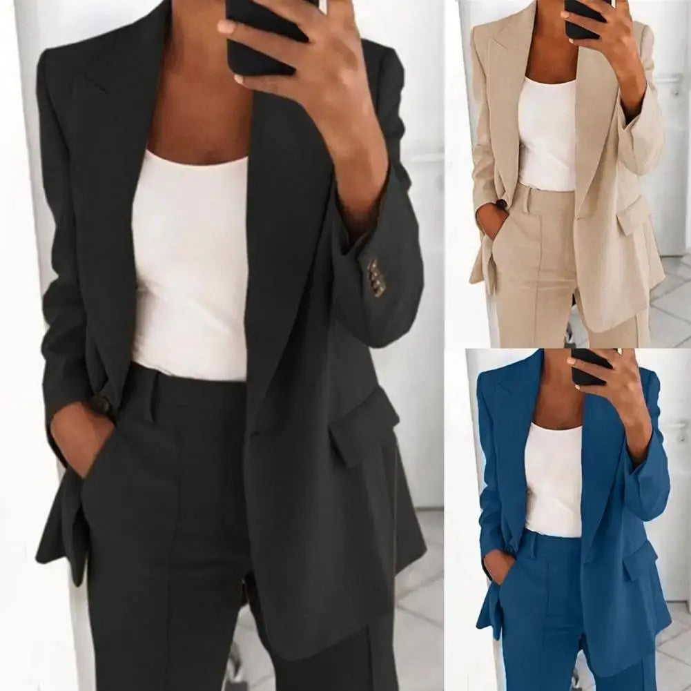 Casual Lapel Neck Single Button Long Sleeve Blazer